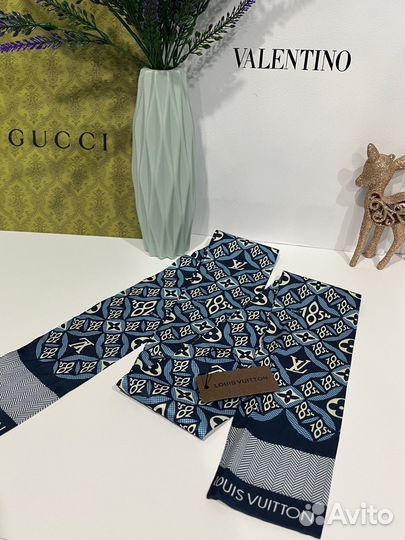 Шелковая лента повязка Twilly твилли LV синяя