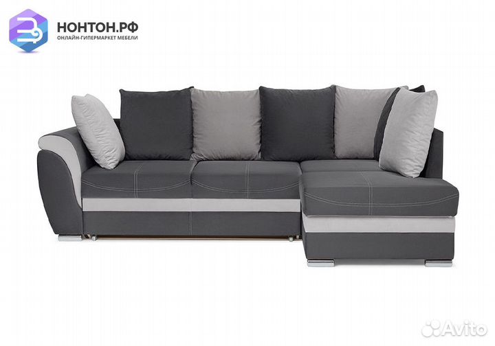 Диван угловой дельфин Стефани темно-серый / серый
