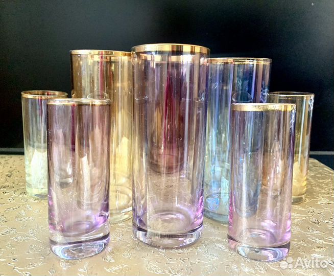 Бокалы + рюмки. Цветное стекло. Винтаж. Чехия