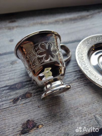 Кофейная пара. Чашка, блюдце. Серебро 875 проба