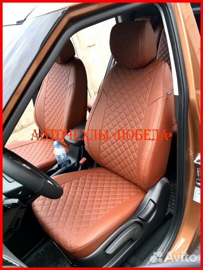 Чехлы Hyundai Creta 2 из экокожи коричневые Ромб