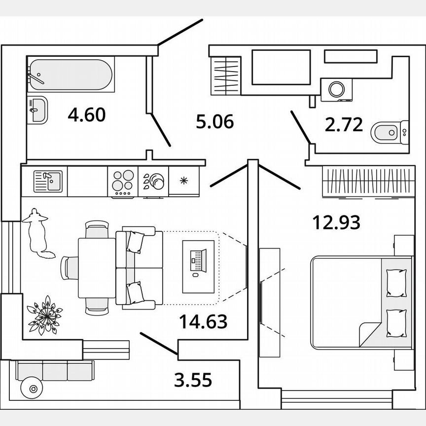 1-к. квартира, 41,7 м², 1/19 эт.