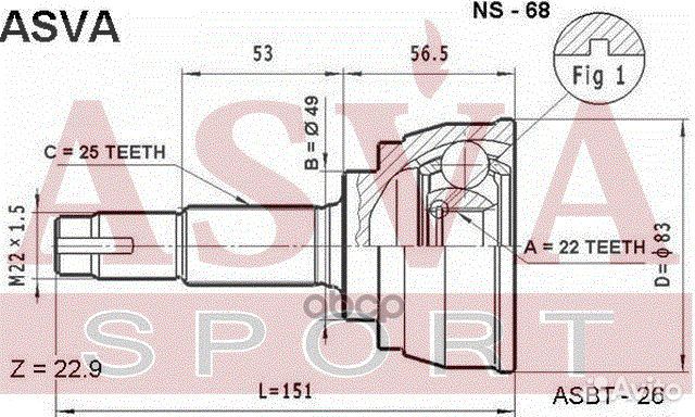 Шрус наружный 22x49x25 micra march K12 2002- NS-68