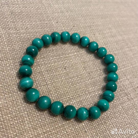 Браслет из натурального камня Малахит 8мм, 19 см