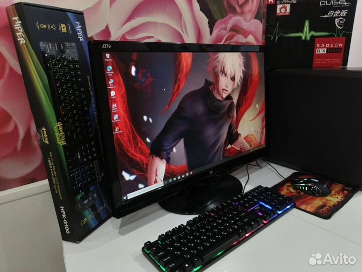 Игровой пк, i3 7100,8ddr4, ssd, hdd,rx550,моник27