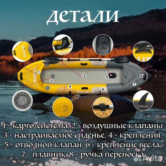 Надувной одноместный каяк байдарка tourus Kayak-1