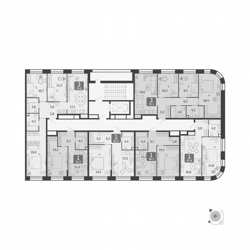 3-к. квартира, 75,1 м², 2/5 эт.
