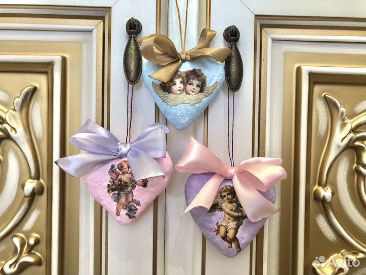 Декор Сердце с ангелом (ватная игрушка)