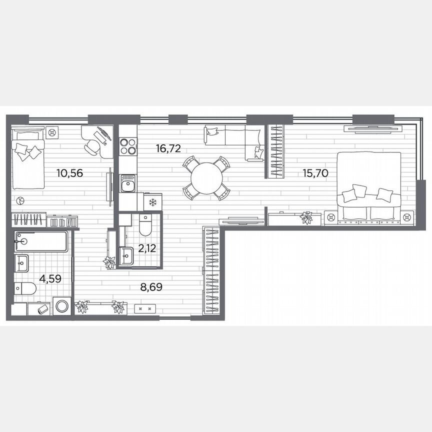 2-к. квартира, 58,4 м², 1/5 эт.