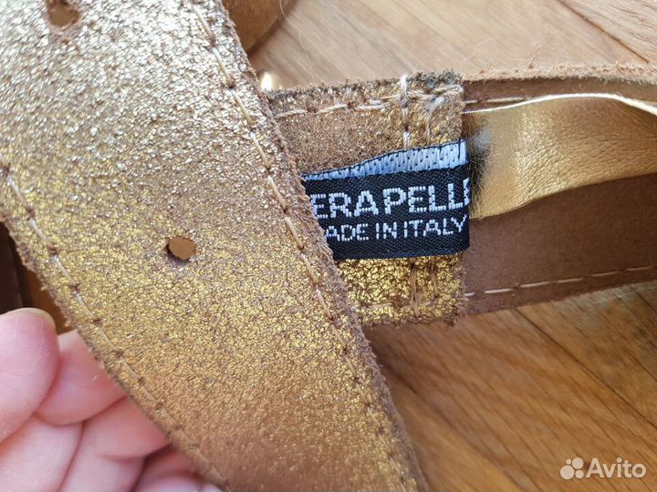 Ремень кожаный золотистый (Италия)