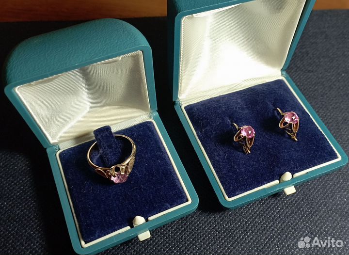 Золотое кольцо и серьги. Комплект. 583. СССР