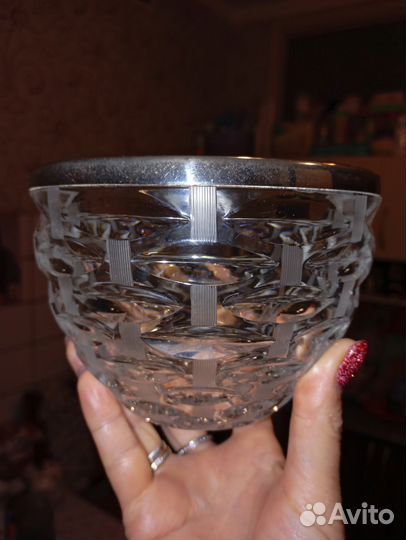 Ваза салатник с железным ободком хрусталь