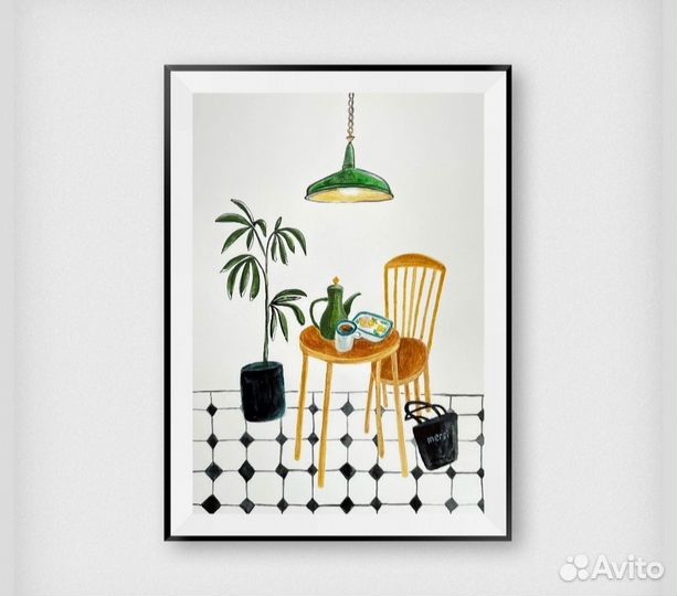 Картина акварель кафе