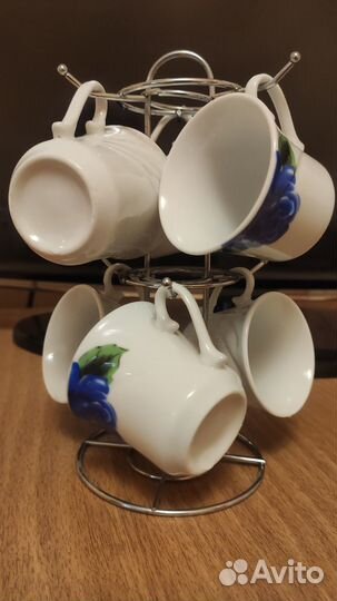 Набор кофейных чашек на подставке новый