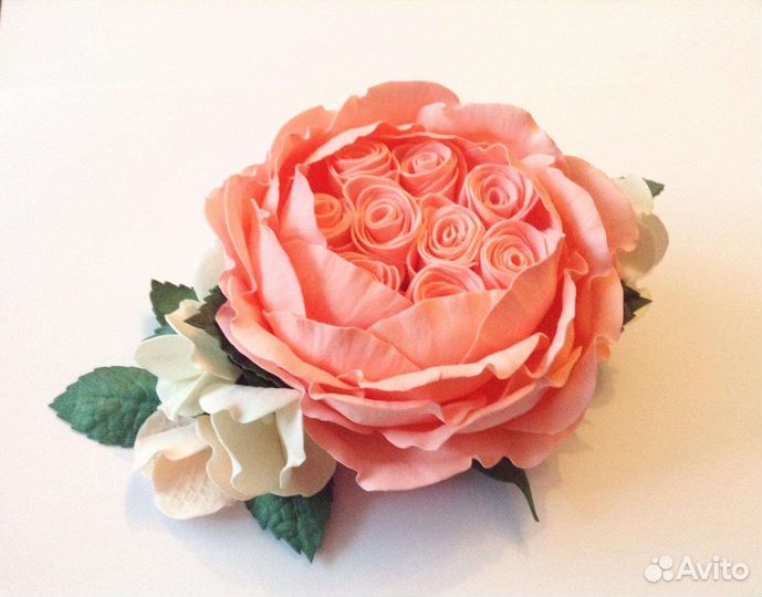 Заколка- зажим Пионовидная Роза с гортензиями