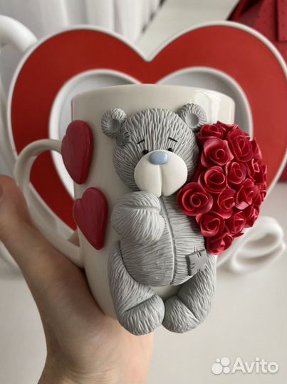 Кружка с декором Мишка Тедди ручной работы