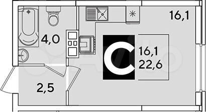 Квартира-студия, 22,6 м², 3/16 эт.