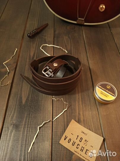 Кожаный гитарный ремень рыжий