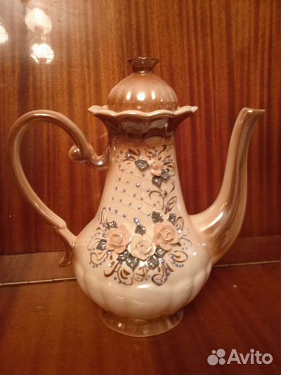 Чайный сервиз 6 персон коричневый с розами