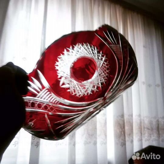 Ладья ваза фруктовница конфетница цветной хрусталь