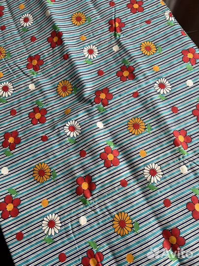 Винтажный хлопок в полоску с цветами, ткань СССР