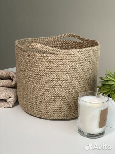 Корзина с ручками для хранения из джута