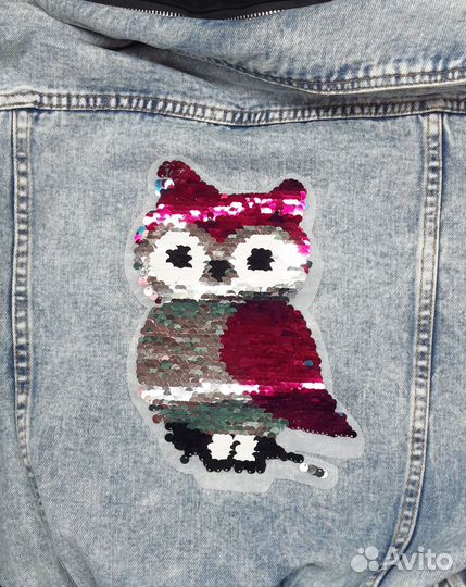 Нашивка аппликация большая с пайетками сова птица