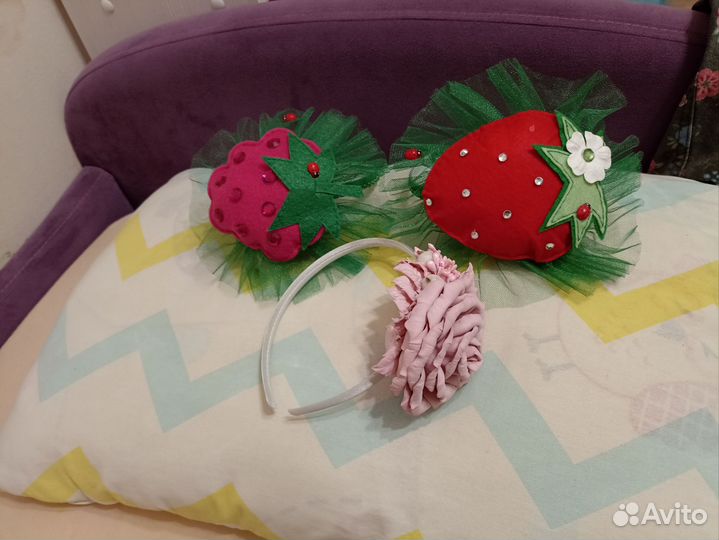 Ободок на утренник, малина, клубника