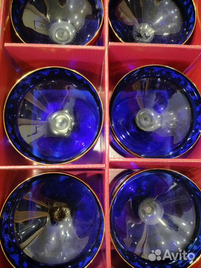 Фужеры Богемия. Кобальт. Позолота