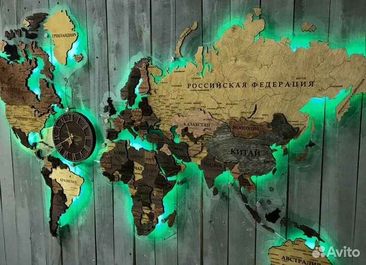 Деревянная карта мира на стену