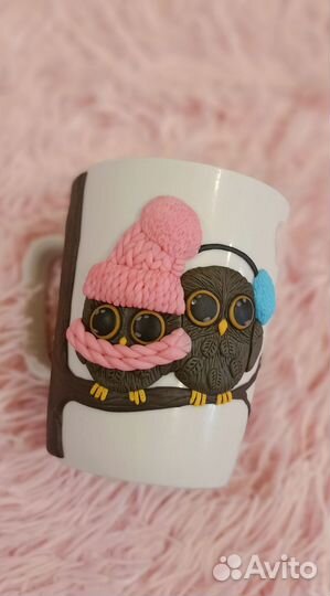 Кружка с декором из полимерной глины ручной работы