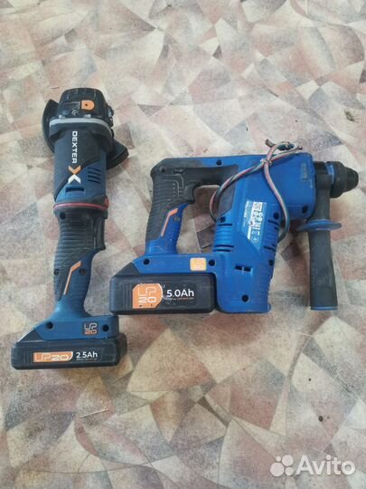 Аккумуляторный перфоратор и болгарка Dexter + 2акб