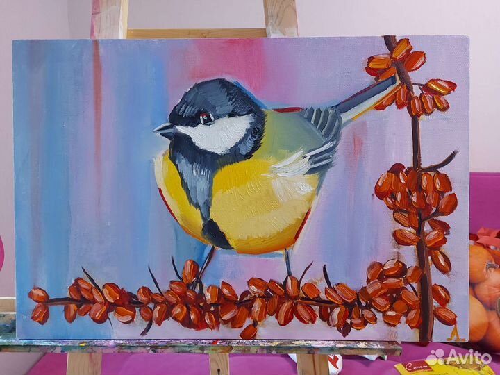 Картина маслом Синица и облепиха