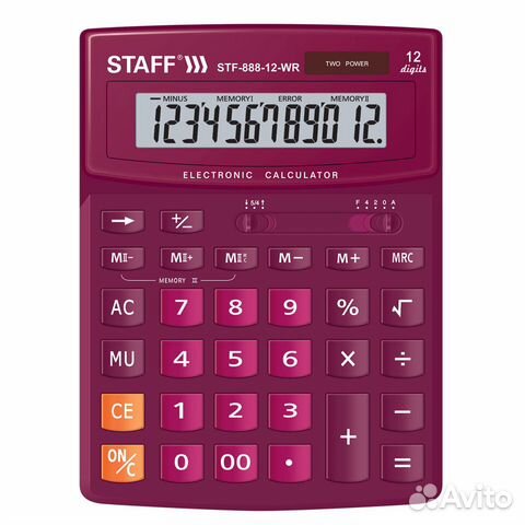 Калькулятор Staff настольный (200*150 мм) 12 разрядов, двойное питание, бордовый (250454)