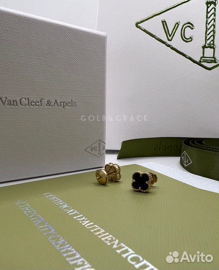 Серьги пусеты золото Ван Клиф клевер Van Cleef