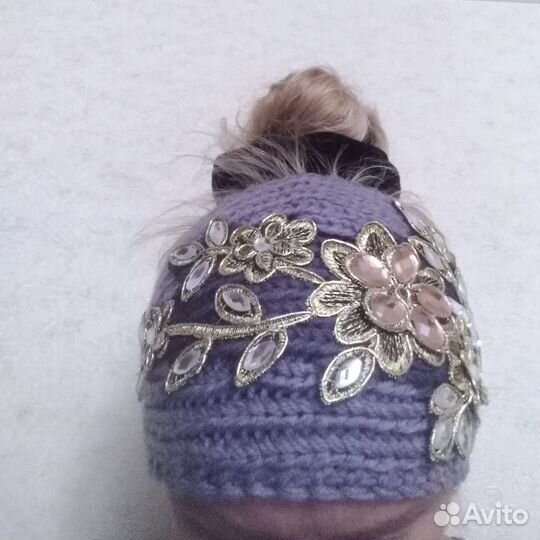 Женская вязаная повязка на голову с застежкой