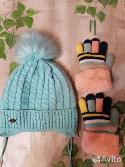 Комплект шапка, перчатки тёплые