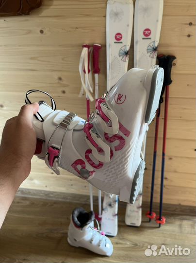 Горные лыжи детские 120 rossignol, ботинки 215