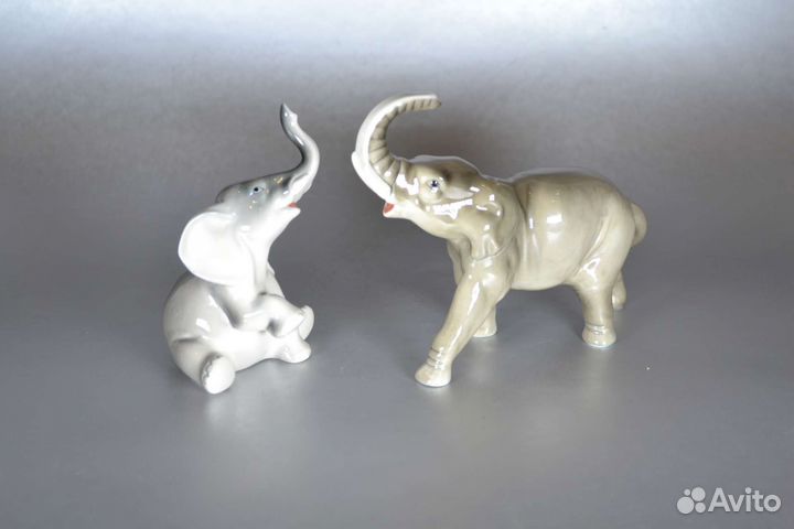 Слон и слонёнок фарфоровые статуэтки