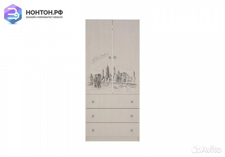 Шкаф 2-створчатый Мийа-3А ясень шимо светлый / фот