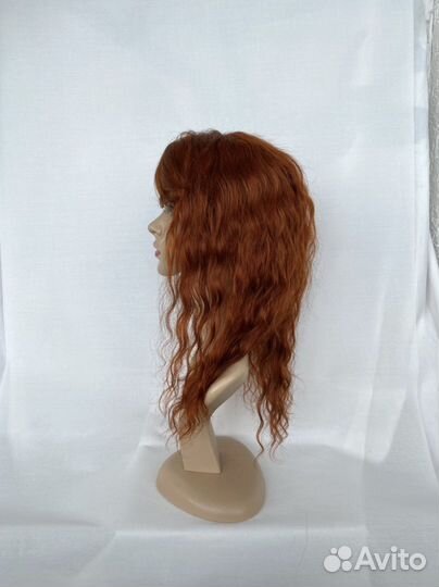 Рыжий парик полностью из натуральных волос