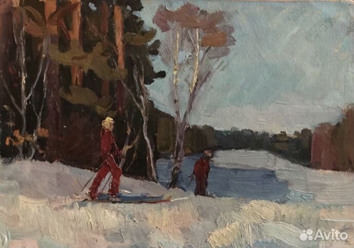 Картина Казанцев Е.А. Лыжники в лесу