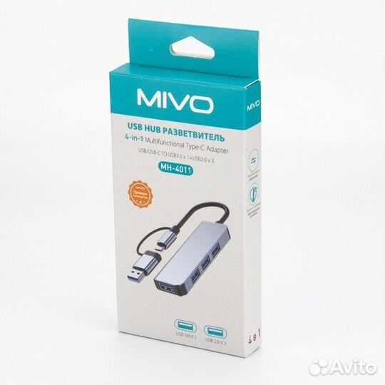 USB HUB разветвитель 4в1 Mivo MH-4011