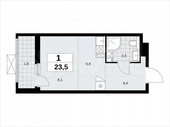 Квартира-студия, 23,5 м², 7/19 эт.