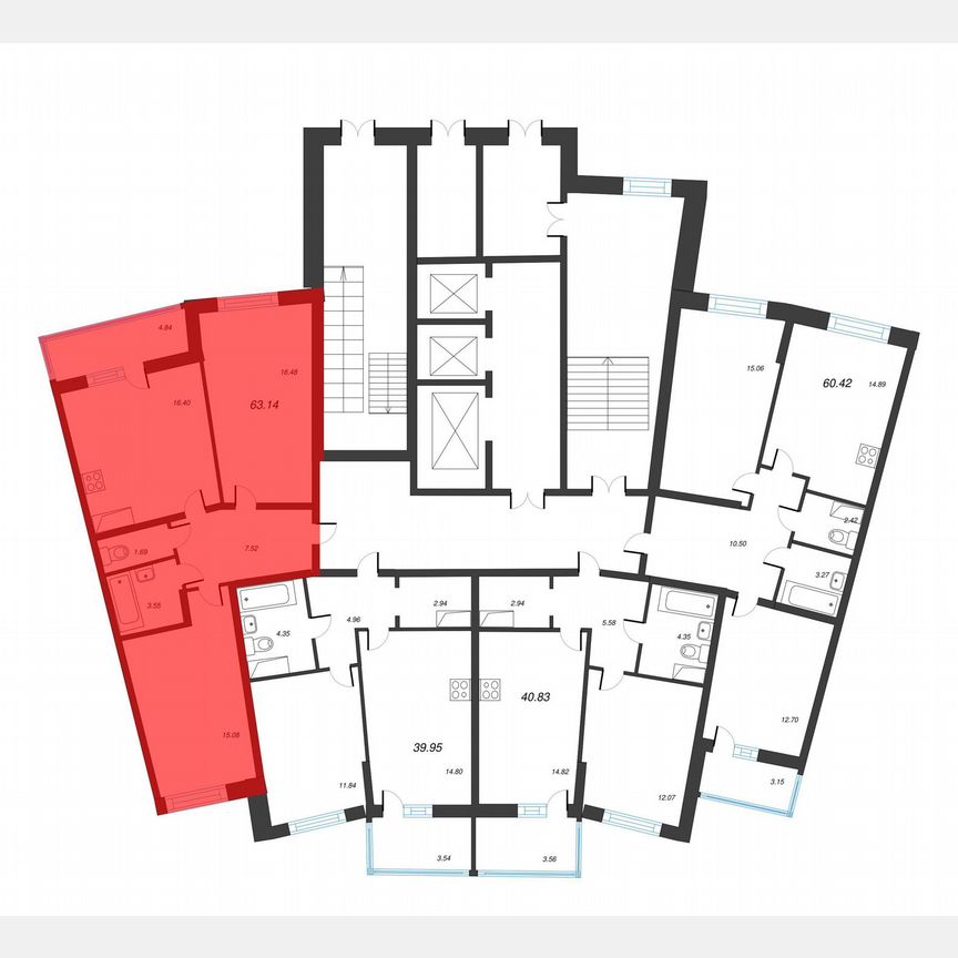 2-к. квартира, 65,6 м², 1/22 эт.