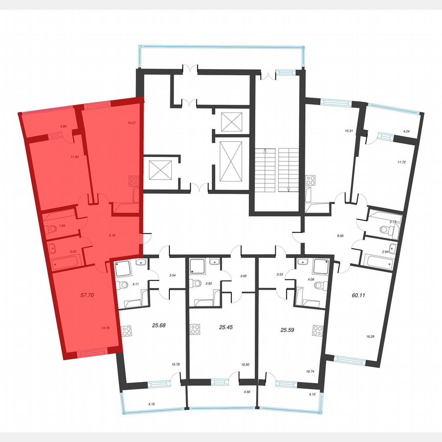 2-к. квартира, 59,6 м², 11/22 эт.