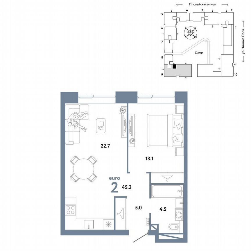 1-к. квартира, 45,3 м², 2/38 эт.