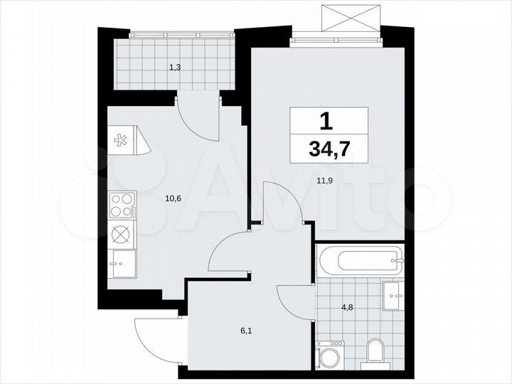 1-к. квартира, 34,7 м², 22/23 эт.