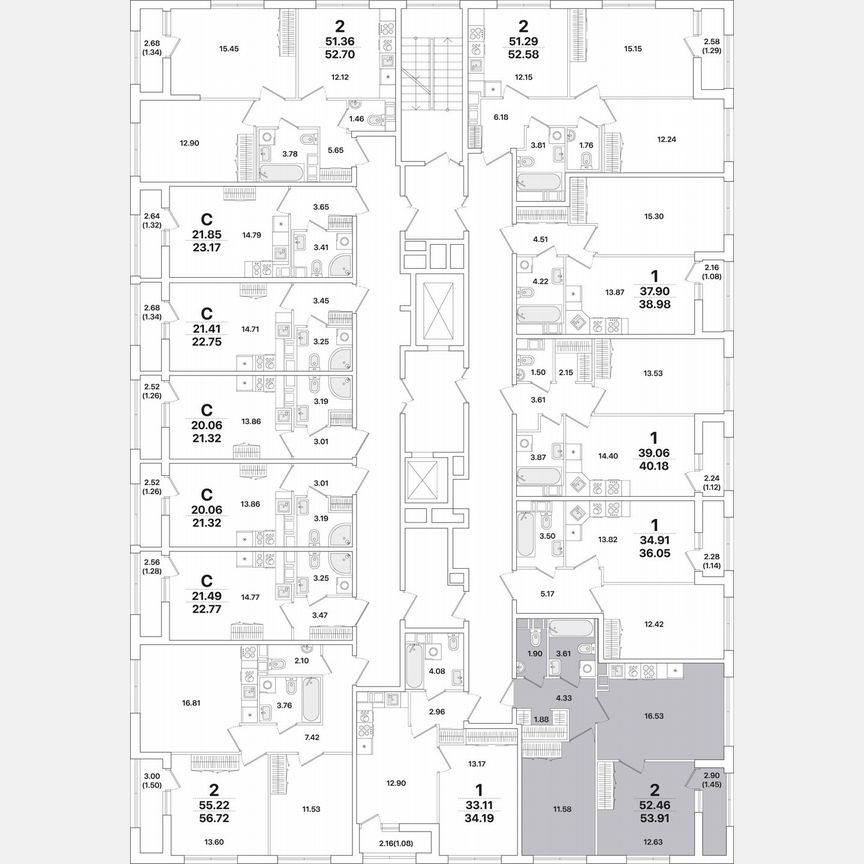 2-к. квартира, 53,9 м², 3/12 эт.