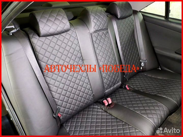 Чехлы Toyota Camry v50 из экокожи чёрные Ромб